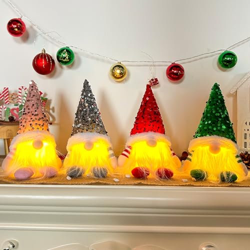 Weihnachtsdeko Wichtel 4 Stück Weihnachten Deko Wichtel Klein Weihnachtswichtel Figuren mit LED, Beleuchtet Weihnachtsdeko Amerikanisch Wichtel Set Für Kinder Weihnachten Innen Deko (Weihnachtsdeko)
