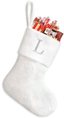 Sleeleece Weihnachtsstrumpf Personalisiert Nikolausstrumpf 22 cm,Christmas Stockings,Nikolausstiefel zum Befüllen Weihnachtsstrumpf Geschenkbeutel Weihnachtsbaum Anhänger Weihnachtsdeko Weiß L