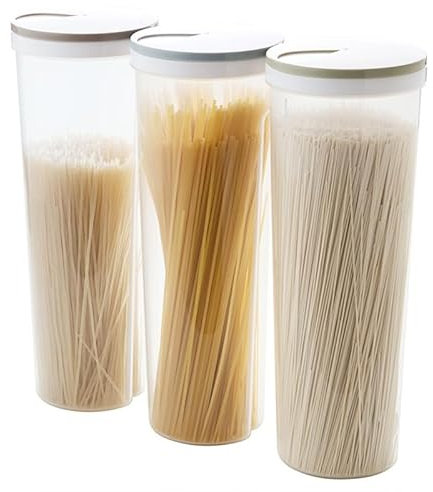 Spaghetti-Behälter für trockene Lebensmittel, mit Deckel, hoch, transparent, für Nudeln, Bohnen, Strohhalme, Lebensmittelaufbewahrung, 3 Stück