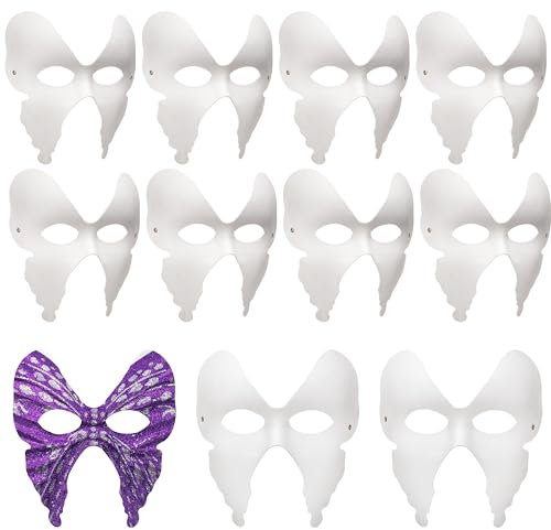 zrfgbxim 10 Stück Papiermasken zum Bemalen, Schmetterlingsmaske, DIY Weißes Masken zum Anmalen, Unbemalte DIY Papier Maske, Cosplay Masken für Halloween Maskerade Party Maskenball Masken