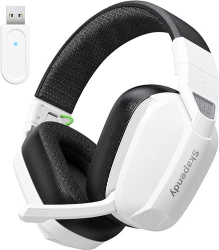 Skapandy Cuffie Gaming Wireless per PS5, 2.4GHz Cuffie Wireless con Microfono, 5.4 Bluetooth Audio lossless, Cuffie Gaming Pieghevoli Per PS4, PC, Switch, Mac, Mobile, Batteria da 50 Ore - Nero Bianco