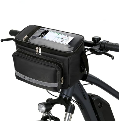 JIANFA Bike Handlebar Bag, Phone Holder Touch Screen for Bicycle, Large Capacity 7L Reflective Front Bike Bag, Waterproof Cycling Handlebar Basket Storage 32×24×24cm - Black