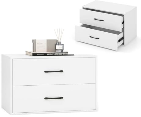 KOMFOTTEU Kommode mit 2 Schubladen, Sideboard stapelbar, Schubladenkommode mit Kippschutz, Aufbewahrungsschrank aus Holz, Schubladenschrank für Schlafzimmer, Wohnzimmer, 60 x 34 x 38 cm (Weiß)