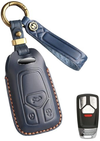 YONUFI Schlüsselhülle für Audi, Leder, Schlüsseletui für Audi A4, Q7, Q5, TT, A3, A6, SQ5, R8, S5, Autoschlüsselhalter (blau)