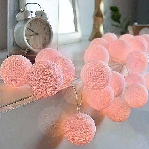 Kariosid String Light LED,20LEDs Beautiful Pink Cotton Ball,Warm White Lighting 3.3M Fairy Lights,Battery Powered Ideal Decoration for Party/Wedding/Christmas/Party