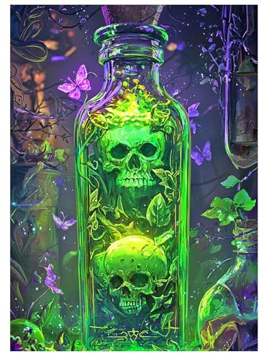 SHEGZHUC Diamond Painting Totenkopf Flasche 30x40cm Diamant Painting Totenkopf Skull Schädel Skelett Horror Gothic Grün Mosaik Diamant Malerei Kunst Stickerei Kreuzstich Bilder Geschenk Wanddekoration