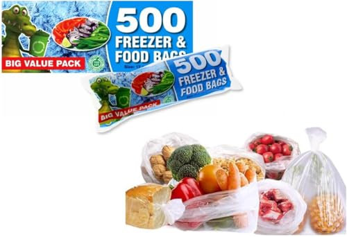 Freezer Food and Sandwich Bags THIN Clear Plastic Food Bags on Roll for All Types of Food Preservation Versatile and Durable Fridge & Freezer Safe 17 X 19cm Keeps Food Fresh Pack of 500