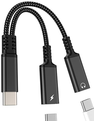 Adaptador Doble USB C Jack Auriculares Cargador(2 en 1)Tipo C Audio Cable Conector para iPhone 16 15 para Apple Audifonos Adapter Compatible Con Samsung S25 Convertidor para iPad Headphone Convertidor