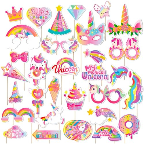 Regenbogen Einhorn Foto Booth Requisiten Kit | Gruselige Requisiten für Fotobox | “Trick or Treat“-Schilder | Halloween Dekoration für drinnen | Partydekoration