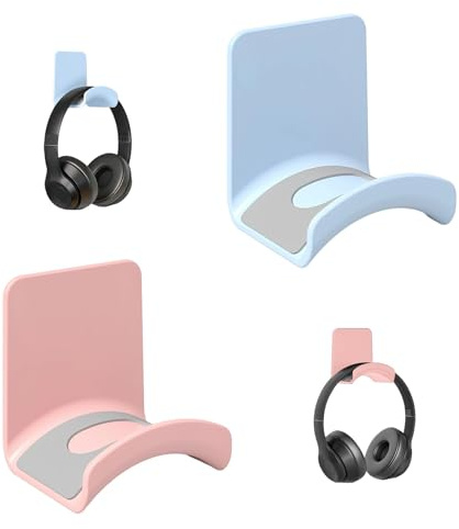 GIUSOBG Headset Halterung 2 Stücke Universal Kopfhörerhalter, Selbstklebender Gaming Kopfhörerständer für die Meisten Gaming Kopfhörer (Blu Rosa)