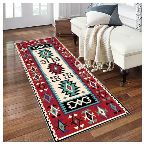Siunwdiy Teppich Läufer Flur Lang Küche 40x120cm Rot rutschfest Waschbar Küchenläufer Flurteppich Meterware für Korridor Wohnzimmer Schlafzimmer mit Traditionellem Muster Anpassbar Breite 40-140cm