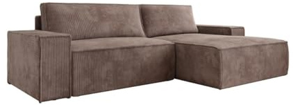 Luxusbetten24 Designer Sofa Corino in Cord mit Stauraum und Schlaffunktion | Bezug: Cord | Farbe: Braun | Stellvariante: Rechts