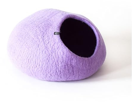 LucyBalu® Premium Katzenhöhle aus Filz | Natürliches Katzenbett aus 100% Flauschiger Wolle | Filzhöhle für Katzen handgefertigt in Nepal | Kuschelhöhle für Katzen | 45x45x28 cm | Lila