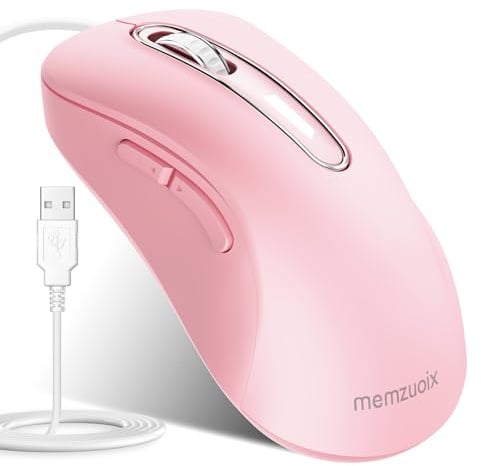 memzuoix Mouse USB con Cavo – Mouse Ottico 1400 DPI, 5 Tasti, Design Ergonomico con Cavo da 1,5m – Per Computer, PC, Mac (Rosa)