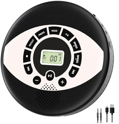 Entgoinggo Personal CD Player with Anti-Skip Technology Dual Built-in Speakers Rechargeable Battery USB Port AUX Output for Home Travel