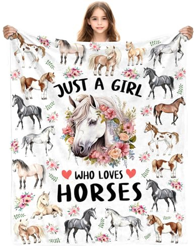 Yasrlvun Horse Gifts for Women 50 x 60 Inches Horses Love Gift Ideas Cozy Warm Horse Blanket Horses Gifts for Girls Age 9-11