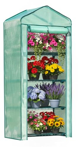 Euboer Mini Greenhouse 4-Tier Portable Greenhouse, 158x69x50 cm, Tomato Greenhouse & Plant Protector - Winterproof, Sturdy & Easy to Assemble for Balcony and Garden (Green)