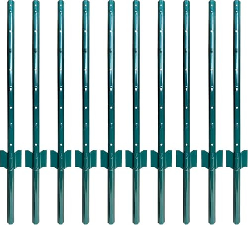 Metal Fence Posts 91cm-215cm, Pack of 10, Sturdy Duty No Digging Garden U Post for Wire Fencing Steel Poles for Yard, Outdoor Wire(91cm)
