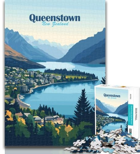 Teenager-Puzzle Queenstown, Neuseeland-Landschaft, 1000 Teile, Puzzle für Teenager und Erwachsene, DIY, Moderne Wandkunst, einzigartiges Geschenk, Heimdekoration, 26x38cm