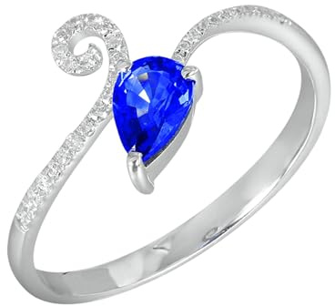 Lirzxin Damen Ring 925 Silber, Verlobungsring Frauen Schlichter Dünner 0.5ct Tropfenform Labor Erstellt Blauer Saphir und Moissanit Freundschaftsringe Partnerringe Silber Gr. 65 (20.7)