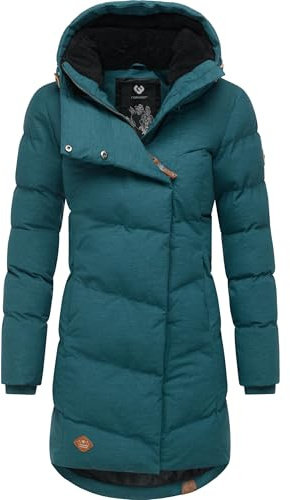 Ragwear wasserdichter Damen Wintermantel warmer Steppmantel lang mit Kapuze Pavla Intl Pine Green25 Gr. M
