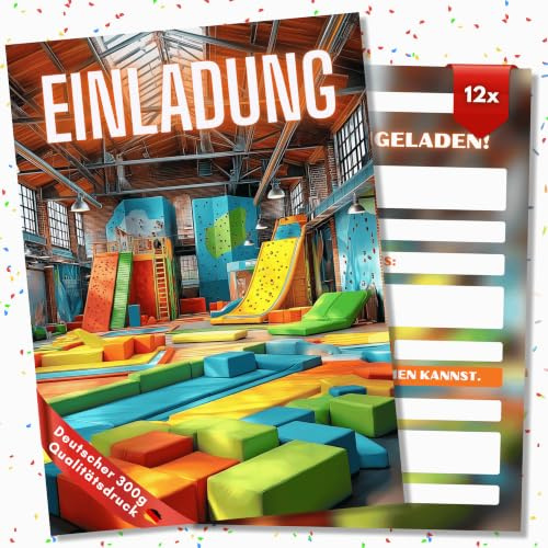 HIDEBLOOM Indoor Spielplatz Einladungskarten Kindergeburtstag Jungen - 12 Stück - DIN A6 (10,5 cm x 14,8 cm) - Einladungen Geburtstag Mädchen - Geburtstagseinladungen Spielplatz