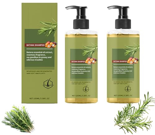 Rosemary Shampoo with Batana Oil, Nährende Herbal Essence Formel für Feines, Trockenes & Lockiges Haar mit Hitzeschutz, für Geschmeidigen Glanz, Haarwurzeln Stärken für Damen Herren (2pc, 200ml)