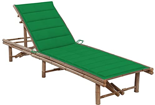 Owoxanthellate Gartenliege Bambus 200x65 cm verstellbar mit grüner Auflage Langlebig wetterfest und platzsparend für Balkon Garten und Camping