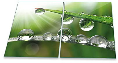 decorwelt | Herdabdeckplatten 2x40x52 cm 2-Teilig Abstrakt Gelb Ceranfeldabdeckung Universal Spritzschutz Glas Deko Elektroherd Induktion für Kochplatten Herdschutz Schneidebrett Sicherheitsglas