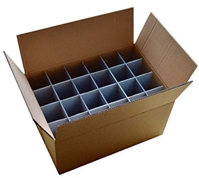 Wine Glass Packing Box - Pack of 2 | Strong Brown Double Walled Cardboard Box | 24 Cells | Glass or Item Max Width 80mm, Max Height 240mm