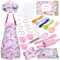 Anpro Ensemble de Cuisine et pâtisserie pour Enfants, Jeu de rôle pour Enfants de 3 à 7 Ans, Tablier Cuisine Enfant, Toque de Chef, Ensemble de Costumes de Jeu de rôle du Chef