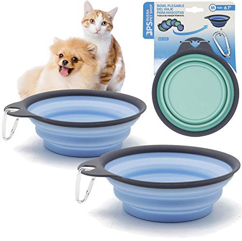 BPS 2Pcs Comedero Bebedero Plegable para Mascotas Perros Gatos Cuenco Portátil Silicona de Viaje Color Azar (L: Diametro 17.5 cm) BPS-5727 * 2