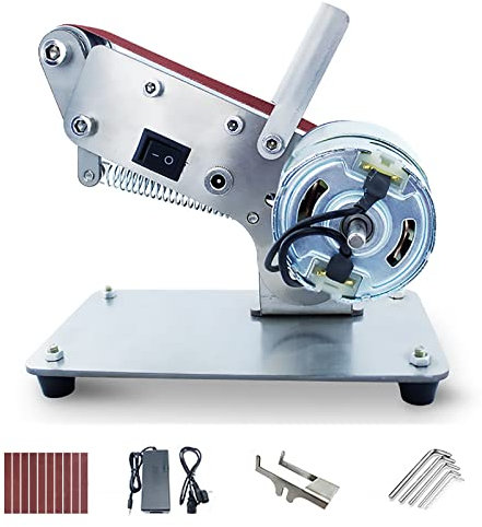 Bench Belt Sander Bench Grinders Fixed Polishing Grinder That Can Be Adjusted Up and Down 90 Degrees with 10 Sanding Belts 30mm x 330mm Equipped with 7 Speed Adjustable Power Adapter