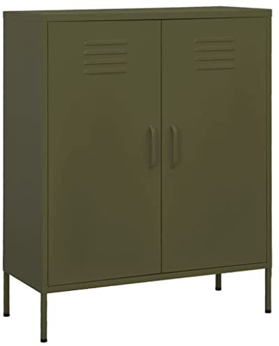 vidaXL Lagerschrank Sideboard Kommode Anrichte Stahlschrank Schrank Beistellschrank Mehrzweckschrank Bücherschrank Standschrank Olivgrün 80x35x101,5cm Stahl
