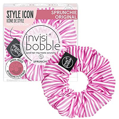 Invisibobble Haargummi Scrunchie Stripes Up, Starker Halt für Mädchen und Damen, Designed im Herzen Münchens, Rosa Weiß gestreift, 1 Stück (1er Pack)