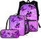 chaqlin Kristall-Schmetterlings-Rucksack für die Schule, Schultaschen, Büchertaschen für Kinder, 3-teiliges Damen-Mädchen-Rucksack, Thermo-Lunchbox, Federmäppchen