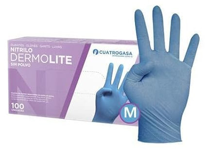 cuatrogasa | guante nitrilo azul dermolite | guante desechable (100 unidades) (S)