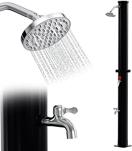 Vigevee Solardusche 20L Solar Gartendusche warmes Wasser max. 60°C ohne Stromanschluss Pooldusche Camping mit Fußdusche und schwenkbarem Regenduschkopf, inkl. Montagematerial, Schwarz