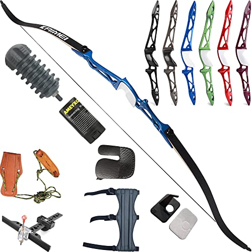 wolfman Bogenschießen Recurvebogen Set Erwachsene 66/68/70 Zoll 12-40 lbs Recurv Bogen Set Praxis Bogen Wettbewerb Bogen Jagd Bogen für Bogenschießen Club Schießwettbewerb RH(Blau, 68/36Lbs)