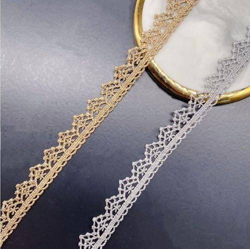 Yulakes 5 Yards Gold Silber Spitzenband Hochwertiger Spitzenstoff Nähen Geflochtene Spitzenborte Spitze Hochzeit Handwerk DIY Kleidung Zubehör Dekor 1.4cm (Gold)