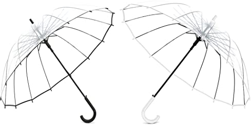 Meichoon Regenschirm Transparent Hochzeit Long Stockschirm XXL klar und extra groß: 120 x 97 cm mit praktischem Öffnungsmechanismus und ergonomischem Griff PVC Schwarz und Weiß