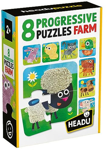 HEADU - 8 Progressive Puzzle The Farm - Große Teile für die Kleinen - Lernpuzzle für Kinder von 2 bis 4 Jahren, Made in Italy | MU55515