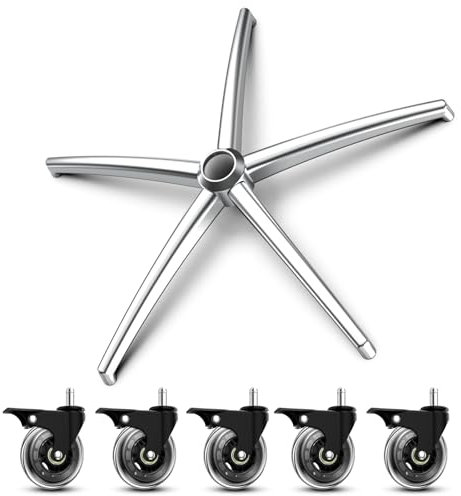 Lipshome Pièces de rechange pour base de chaise de bureau avec 5 roulettes avec freins (1 496,9 kg) – Base de rechange pour chaise de bureau en alliage lourd, pieds en métal renforcé, cylindre de gaz