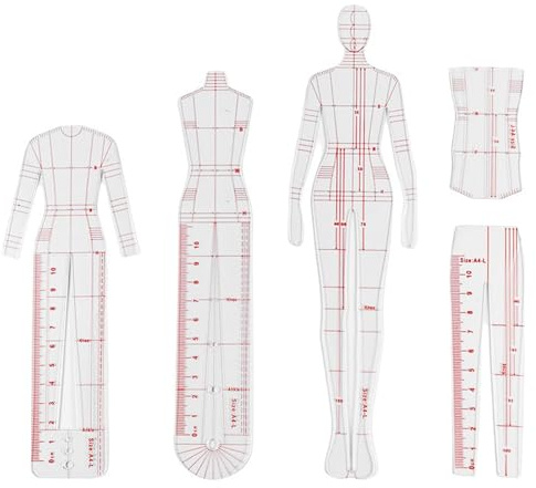POFET Fashion Illustration Ruler, Fashion Sketching Templates, Sewing Humanoid Patterns Design, Clothing Measuring French Curve Ruler