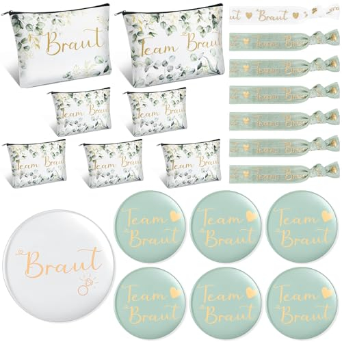 Hestya 7 Sets JGA Geschenke Team Braut Kosmetiktasche Bride Armbänder Buttons Team Braut JGA Deko Junggesellenabschied Frauen Accessoires