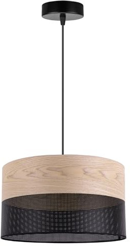 Light-Home Emily Lampenschirm Hängelampe Hängeleuchte - Deckenlampe Industrial für Wohnzimmer Schlafzimmer und Esszimmer - Moderne Pendelleuchte aus Furnierholz - Klassische Eiche - Schwarz 30 cm
