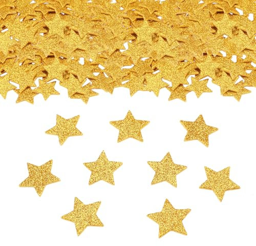 ParPix 60 Stück Golden Stern Konfetti, Groß 3cm Glitzer Sterne Streudeko Weihnachten, Moosgummi Sterne Glitter, Stern Weihnachten Tischdeko, Konfetti Gold Stern Sticker für Geburtstag, Hochzeit