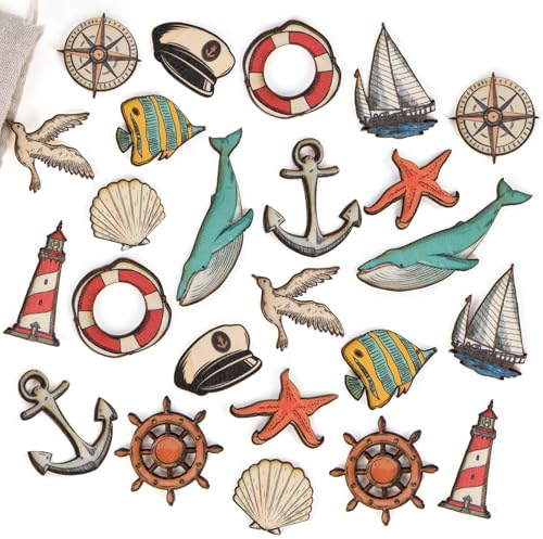 Logbuch-Verlag Maritime Deko zum Basteln 24 Holz Streuteile Tischdekoration Bastelzubehör Sommer Urlaub Reise Geschenke 3-5 cm