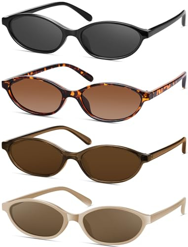YMRFW Retro Oval Cat Eye Sunglasses for Women Y2k Designer Trendy Narrow Shades UV protection Sun Glasses
