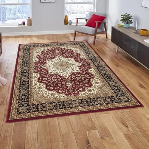ZIYA HOMES Red Area Rug 160x230cm - Beautiful Modern Traditional Vintage Design Carpet Low-Pile Indoor Floral Print Non Slip Washable for Living Room Hallway Bedroom